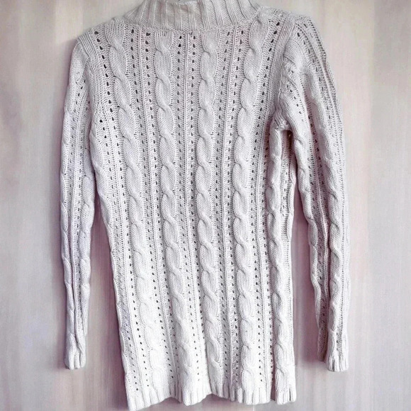 Y2K Women’s V-Neck Tunic Cable Knit Ivory Long Sleeve Rare Sweater Link Sz S - Picture 2 of 6